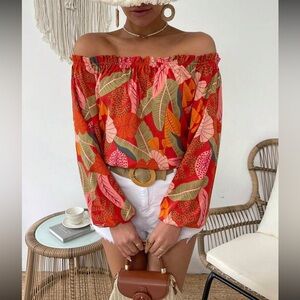Floral Off-Shoulder Blouse - Red